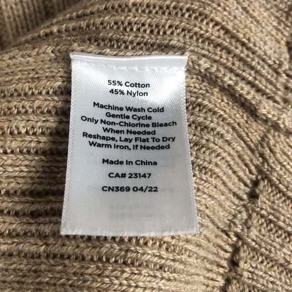 TALBOTS Sweater Women’s Sz L Tan Cotton Long Balloon Sleeve V-Neck Ribbed Raglan - Picture 4 of 10